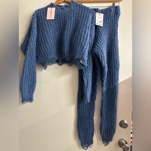 Missguided + Textured Blue Sweater Set